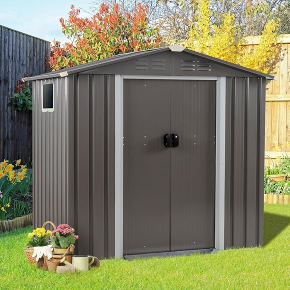 Outdoor Storage Shed, 6 x 4 FT Outside Metal Garden Shed with Large Window and Lockable Door, Waterproof Tool Shed for Backyard Patio, Lawn and Garden (Gray)