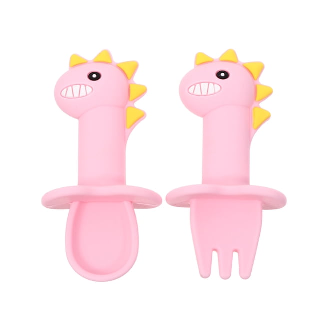 EeaseCA 1 Set Baby Silicone Cutlery Cartoon Training Tableware Silicone Spoons and Forks