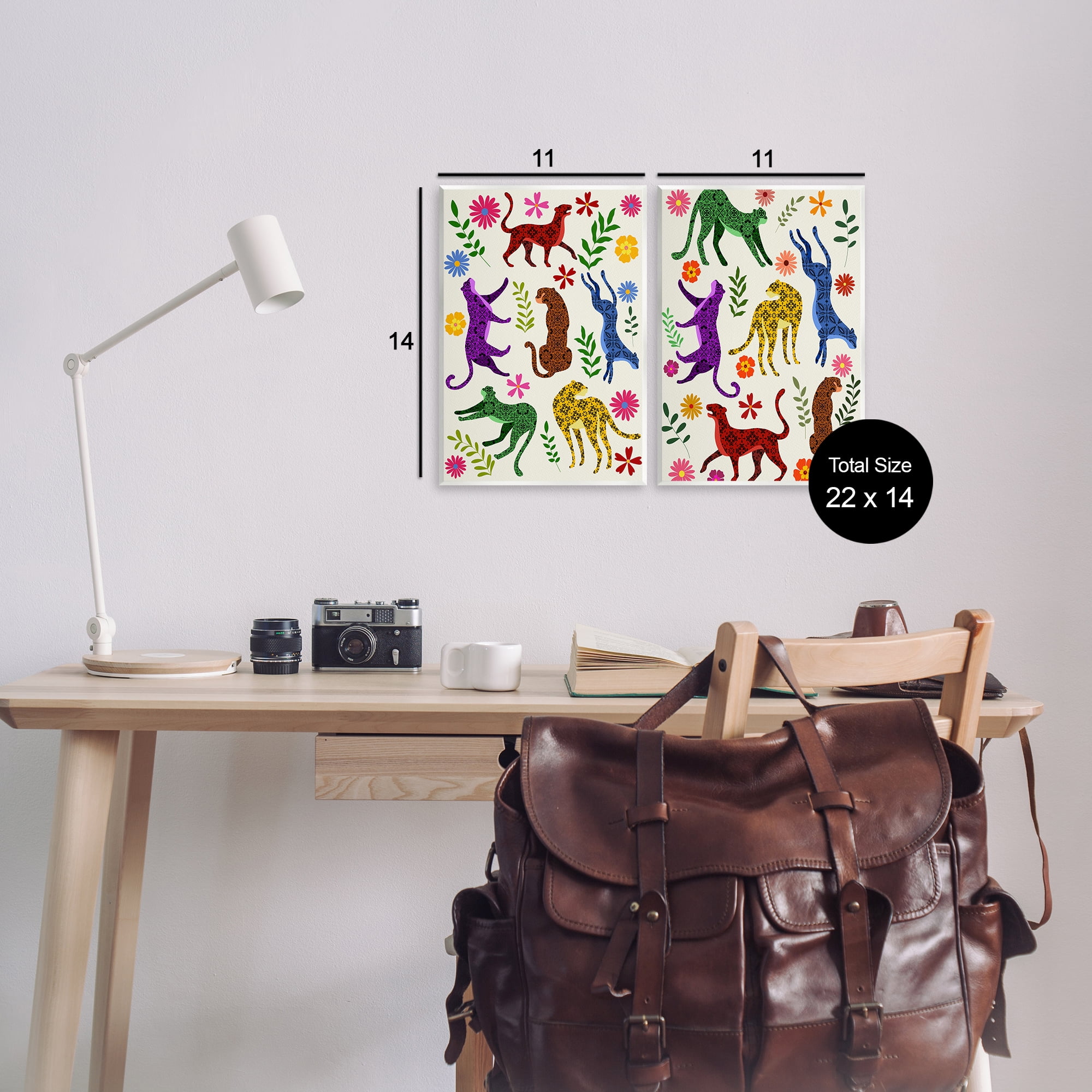 Stupell Industries Patterned Floral Jungle Cats Animals Painting Unframed Art Print Wall Art, 11 x 14, Set of 2