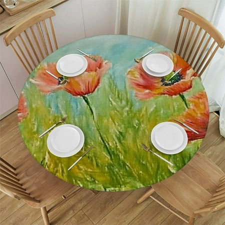 

SHERONV Flowers Grass Field Impressionism Round Tablecloth Stain-Resistant Indoor Outdoor Dining 100% Polyester Fiber for Picnic Kitchen Farmhouse with Elastic Edge 54 -58