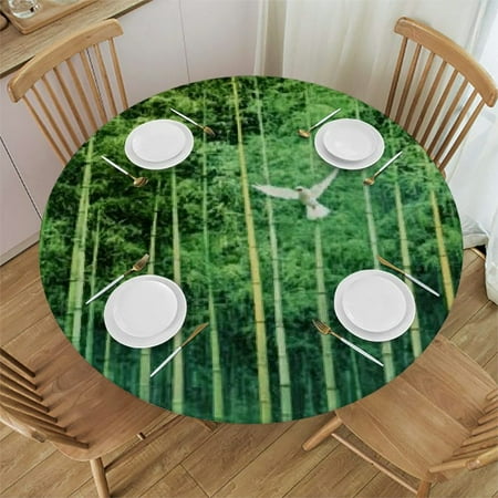 

Sheronv Birds Bamboo Forest Round Table Cover Stain Resistant Washable Indoor Outdoor Tablecloth Kitchen Dining Wedding Parties 100% Polyester Waterproof Fabric 38 -42