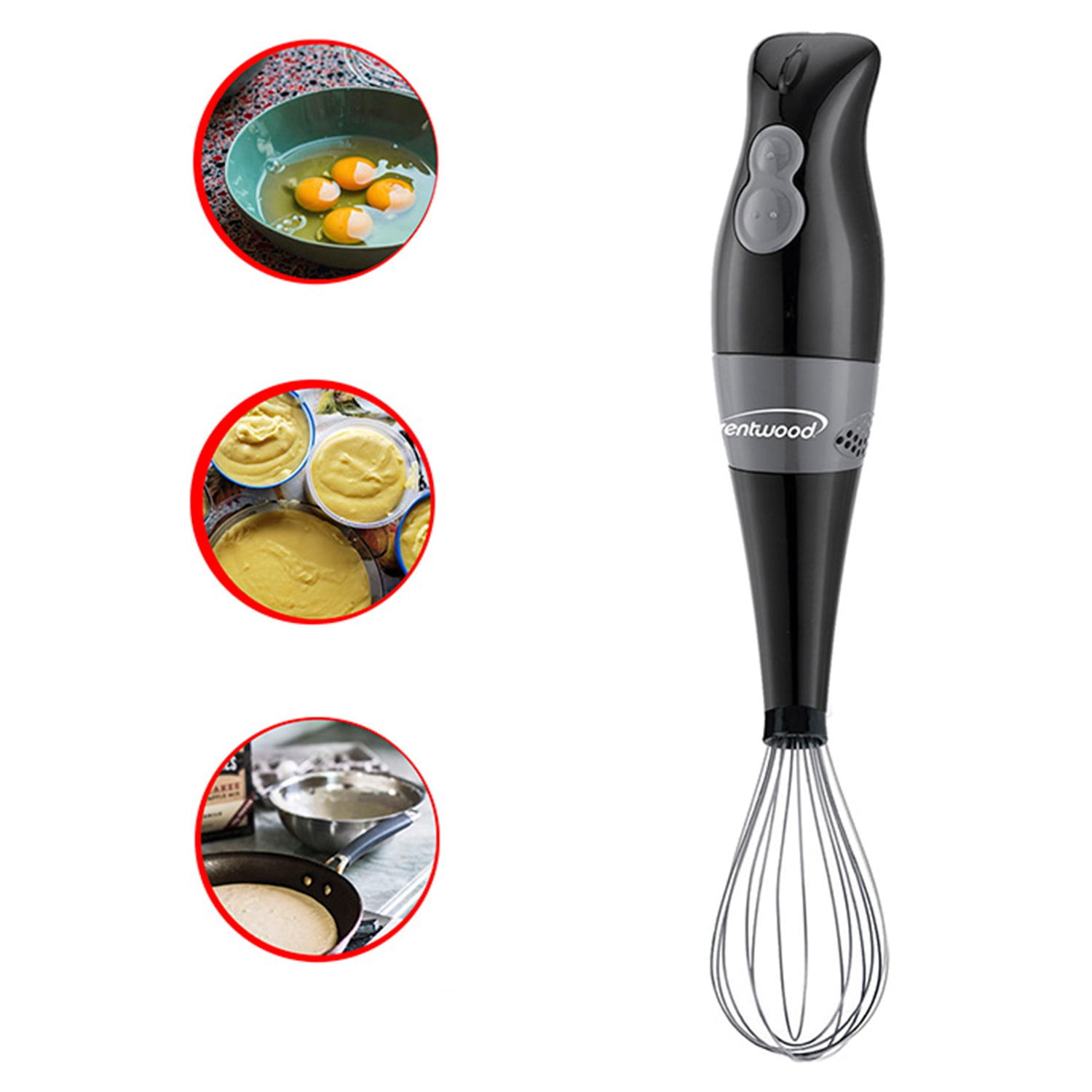 Brentwood Appliances HB-38W 2-Speed Hand Blender And Food Processor With Balloon Whisk (White)