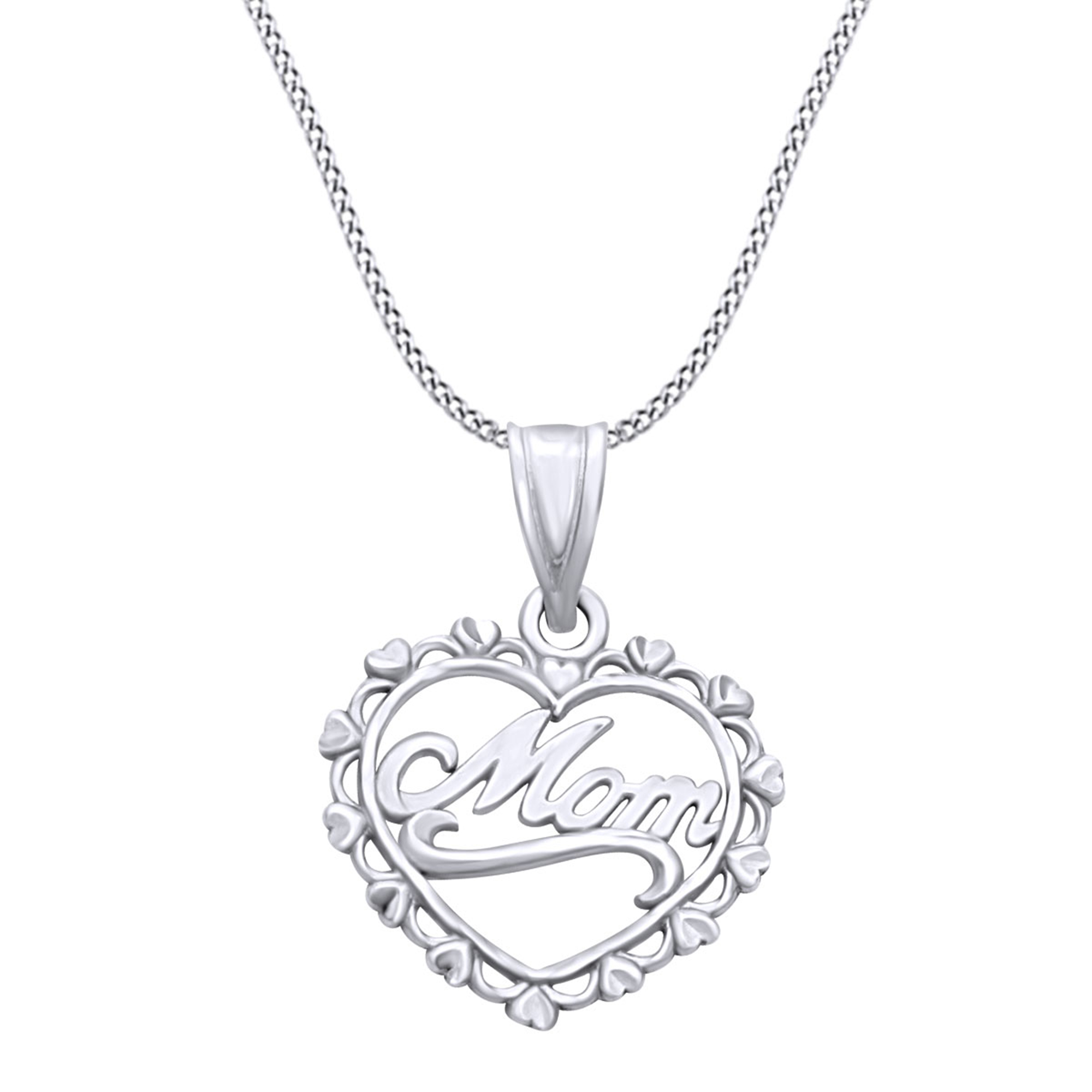 Mother's Day Jewelry Gift Open Heart Mom Pendant Necklace In 14k White