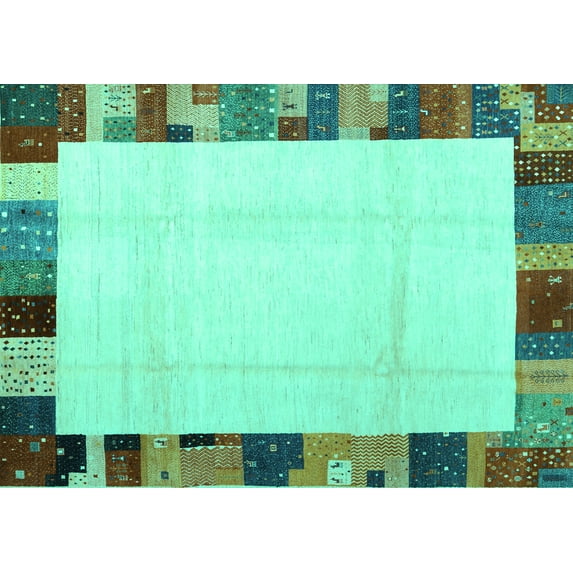 Ahgly Company Machine Washable Indoor Rectangle Solid Turquoise Blue Modern Area Rugs, 2' x 4'