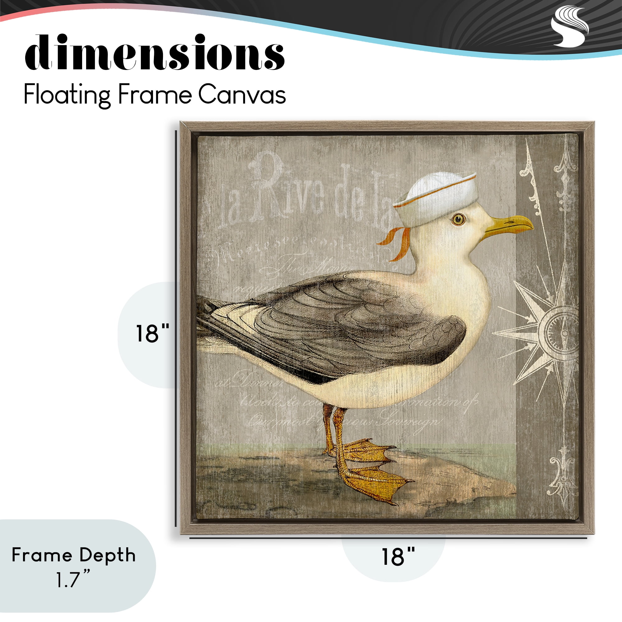 Stupell Industries Rustic Little Seagull Brown Framed Floater Canvas Wall Art, design by Suzanne Nicoll
