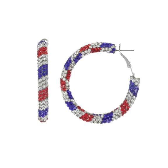 Way to Celebrate Americana Red, White, and Blue Crystal Hoop Earrings