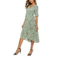 thumbnail image 5 of Qmyliery Women Midi Dress, Short Sleeve V-neck Flower Print Elegant Summer Casual Party Dress, 5 of 7