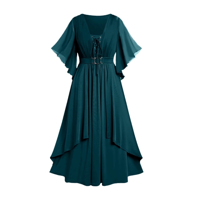 Heisall Robe Gothique Médiévale pour Femme, Manches Évasées Victoriennes, Chiffon à Volants, Formelle, Mère de la Mariée, Maxi, Invitée de Mariage