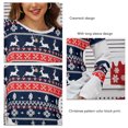 thumbnail image 4 of Camisa con estampado navideño, bloque de color, manga larga, informal, holgada, con cuello redondo, blusa estampada para mujer, azul, XXL, 4 of 5