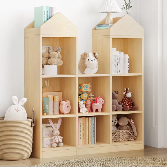 Huloretions 8-Cubby Kids Bookshelf Wooden Toy Storage Organizer Bookcase Toddlers Playhouse Cabinet Shelf for Boys Girls Toy Shelf for Playroom, Nursery, Kids Room, Natural