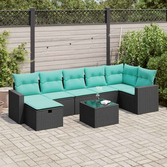 vidaXL 8 Piece Patio Sofa Set with Cushions Black Poly Rattan