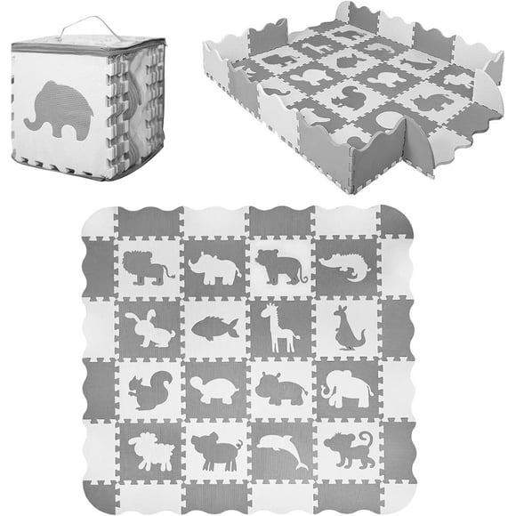 Tapete para Bebé, Bluelander, Set de 36 Piezas, 1 cm, Gris y Blanco
