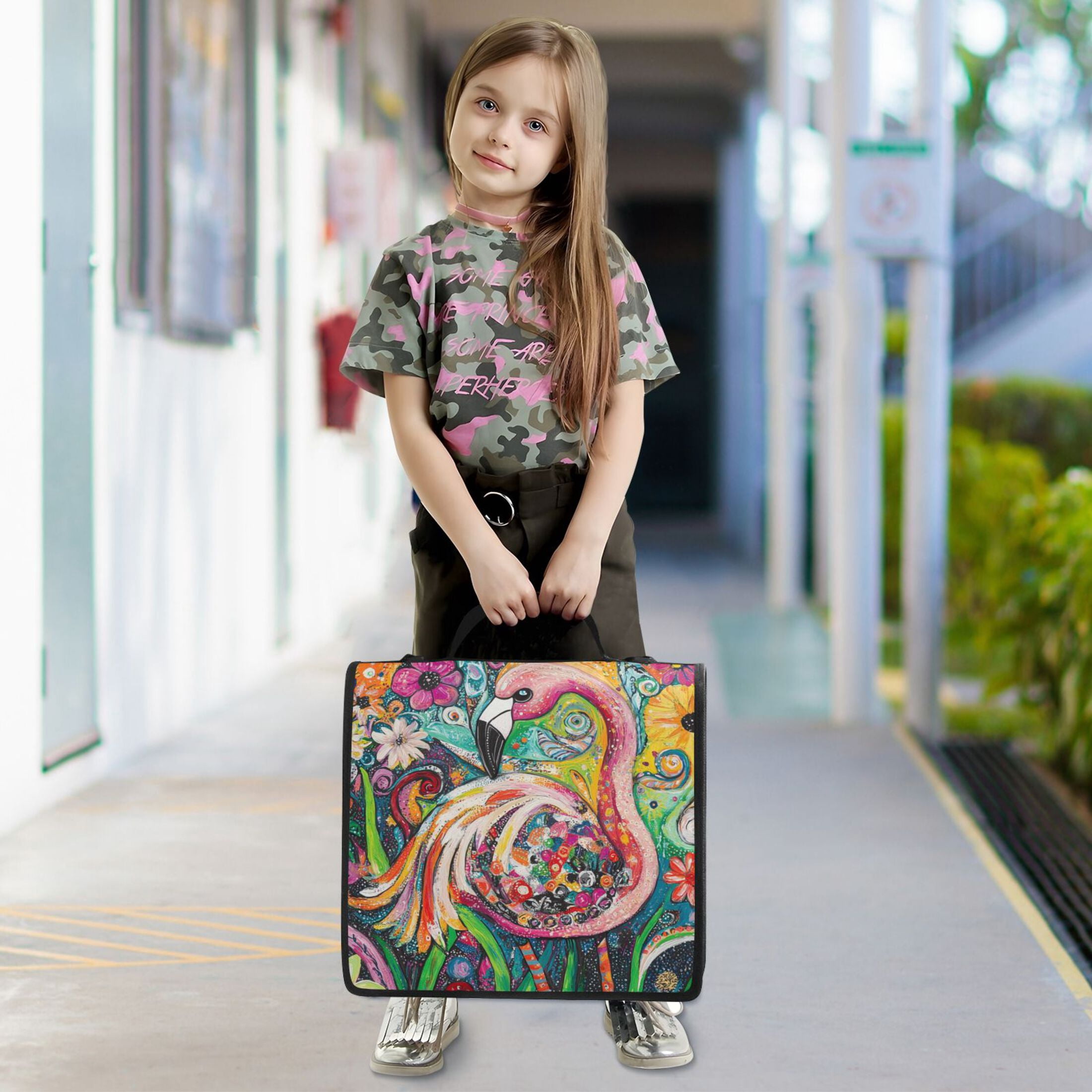 YAZAOO Zipper Binder trapper keeper Documents Organized Design Flamingo in A Garden Of Colors Printed