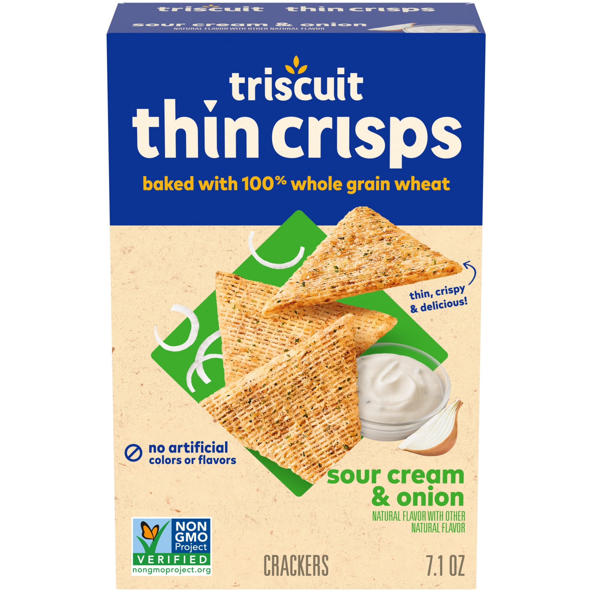 Triscuit Thin Crisps Sour Cream & Onion Whole Grain Wheat Crackers, Lunch Snacks, 7.1 oz