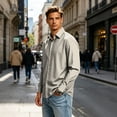 thumbnail image 2 of GrmtClth Mens Dress Shirts Long Sleeve Regular Fit Stretch Button Down Collar Wrinkle Free Solid Business Casual Tops Beige 3XL, 2 of 7