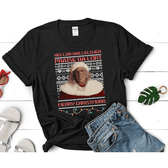 Madea "Hellur, Hallelujer, Praise Da Lort" Vintage Christmas Tee, Holiday Shirt, Funny Gift for Friends