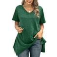 thumbnail image 3 of Elainilye Fashion Shirts for Women Trendy Loose Casual Short Sleeve V-Neck Solid Casual Blouse T-shirt Tunic Tops,Green, 3 of 8