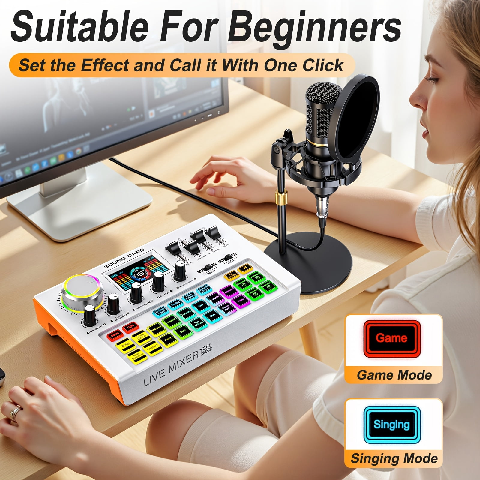 Tenlamp Y300 BM800 Live Sound Card Microphone Combo - Universal for Phone Computer Streaming Karaoke Recording