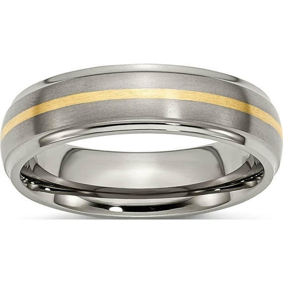 Titanium/14K Titanium Brushed Center With 14K Yellow Inlay 6mm Ridged Edge Band (Size 12) Made In China tb100-12