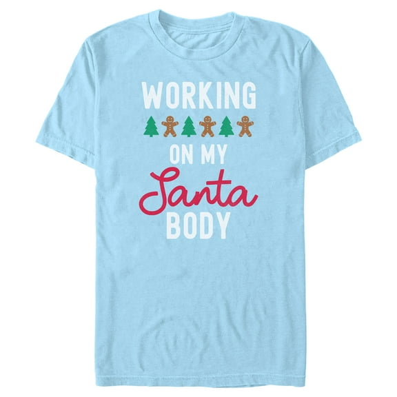 Men's Lost Gods Working On My Santa Body  Graphic Tee Light Blue X Large
