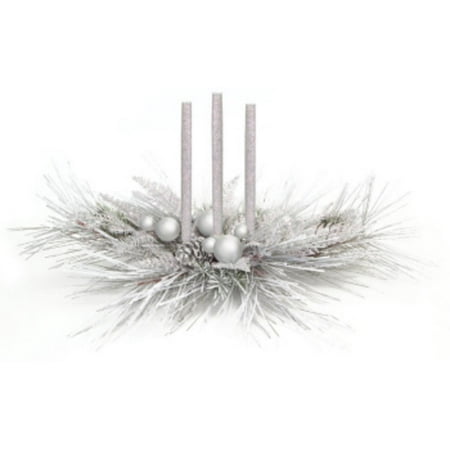 - Flocked Silver Pine, Fern, and Ball Ornament Glittered Artificial Centerpiece 30
