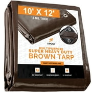 X-pose Safety 10' x 12' Super Heavy Duty 16 Mil Brown Poly Tarp Cover - Thick Waterproof, UV Resistant, Rot, Rip and Tear Proof Tarpaulin with Grommets and Reinforced Edges