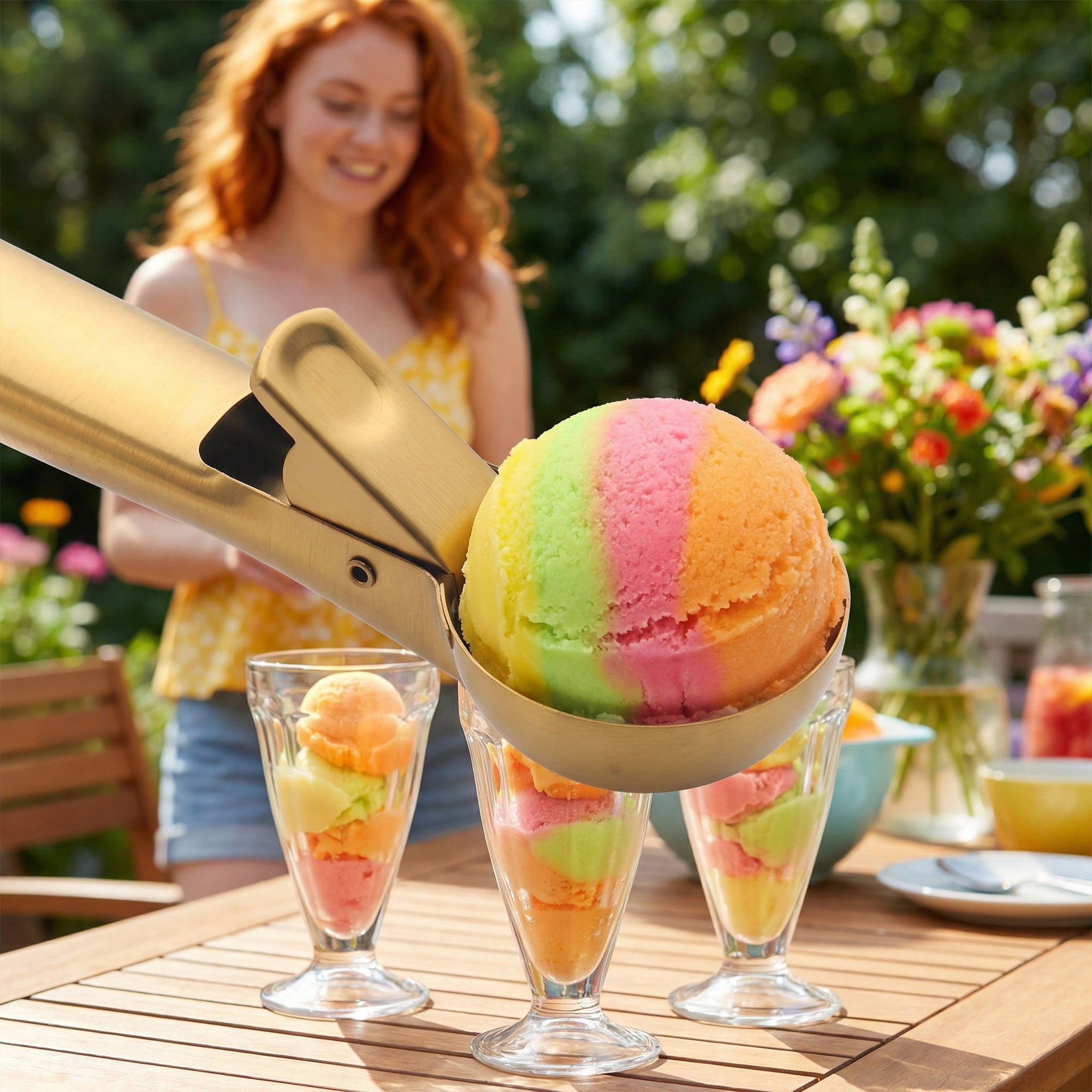 Unique Bargains Stainless Steel Ice Cream Scoop with Durable Handle Gold 7.2in
