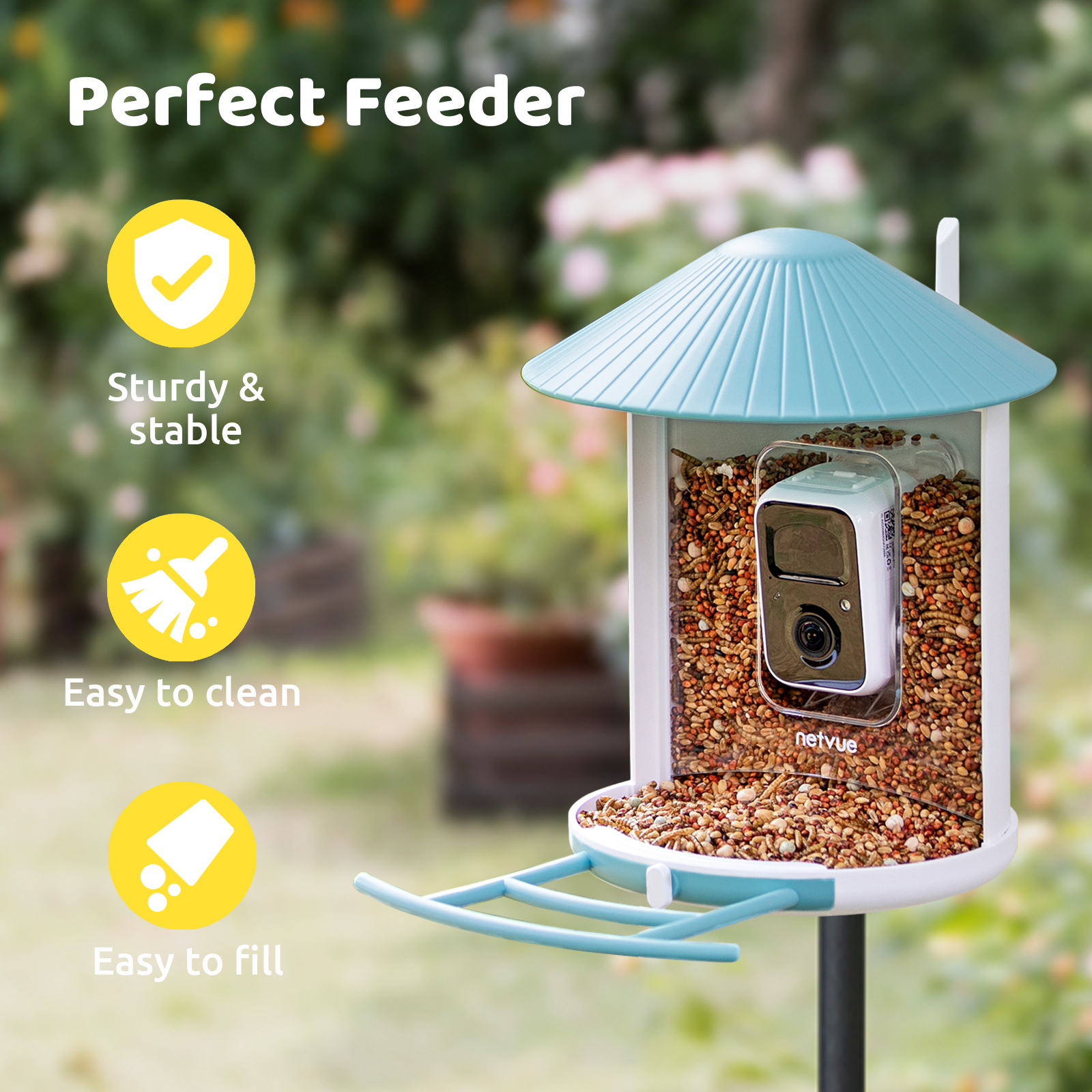 Smart Bird Feeder with Camera, Netvue Birdfy Bird Watching Camera Gift for Parents and Bird Lover, Blue (Free AI) - image 5 of 8
