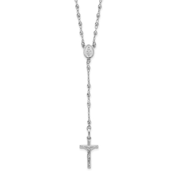 Auriga Fine Jewelry 14K White Gold Faceted Beads Rosary Necklace for Women 18"