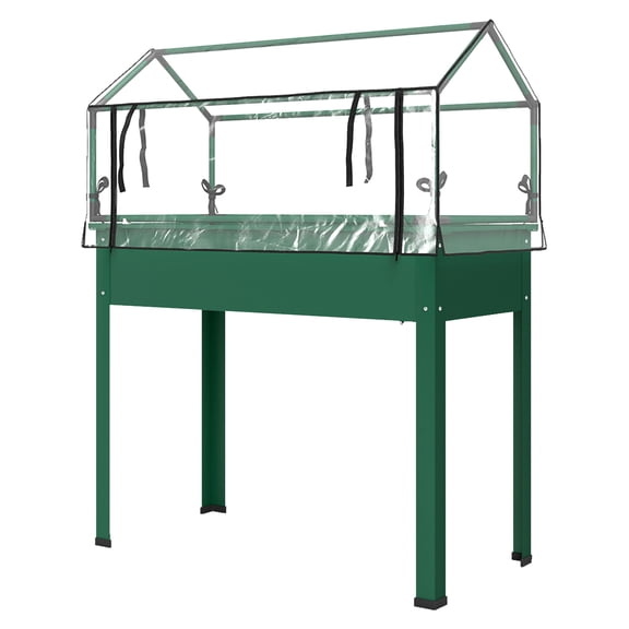 Elevated Garden Box with Greenhouse Cover, Raised Garden Bed with Legs and Drainage Hole for Vegetables, Green