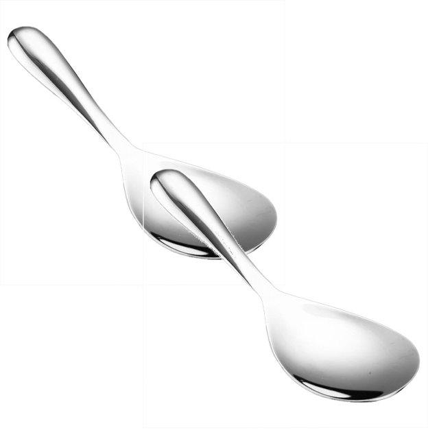 Oleegame 2PC Stainless Steel Cutlery Set 304 Stainless Steel Rice Spoon Rice Cooker Rice Spoon High Temperature Rice Spatula Thickened Silver