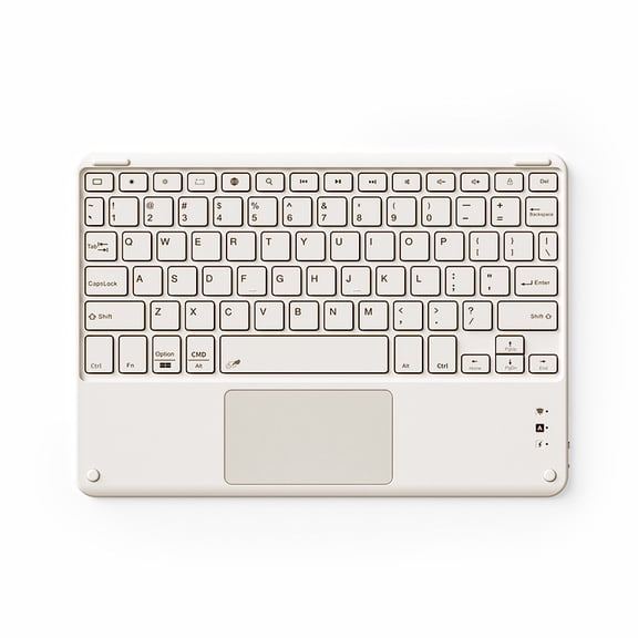 10 Inch Rechargeable Wireless Bluetooth Touchpad Keyboard - Thin & Portable, Compatible with iPad, iOS, Android, Windows, Long Battery Life White