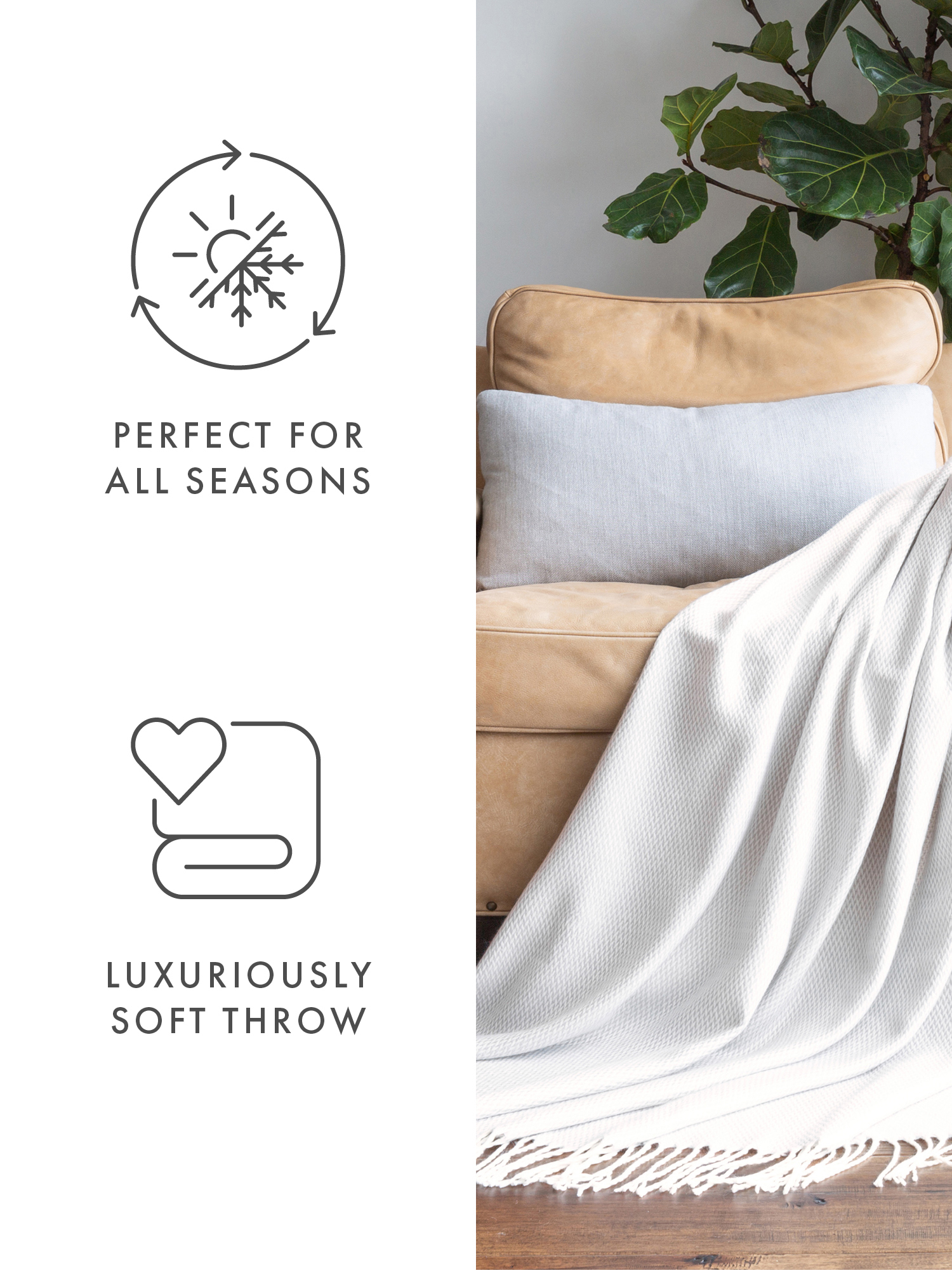 Comfort Canopy - Light Gray Herringbone Throw Blanket with Fringed Edges