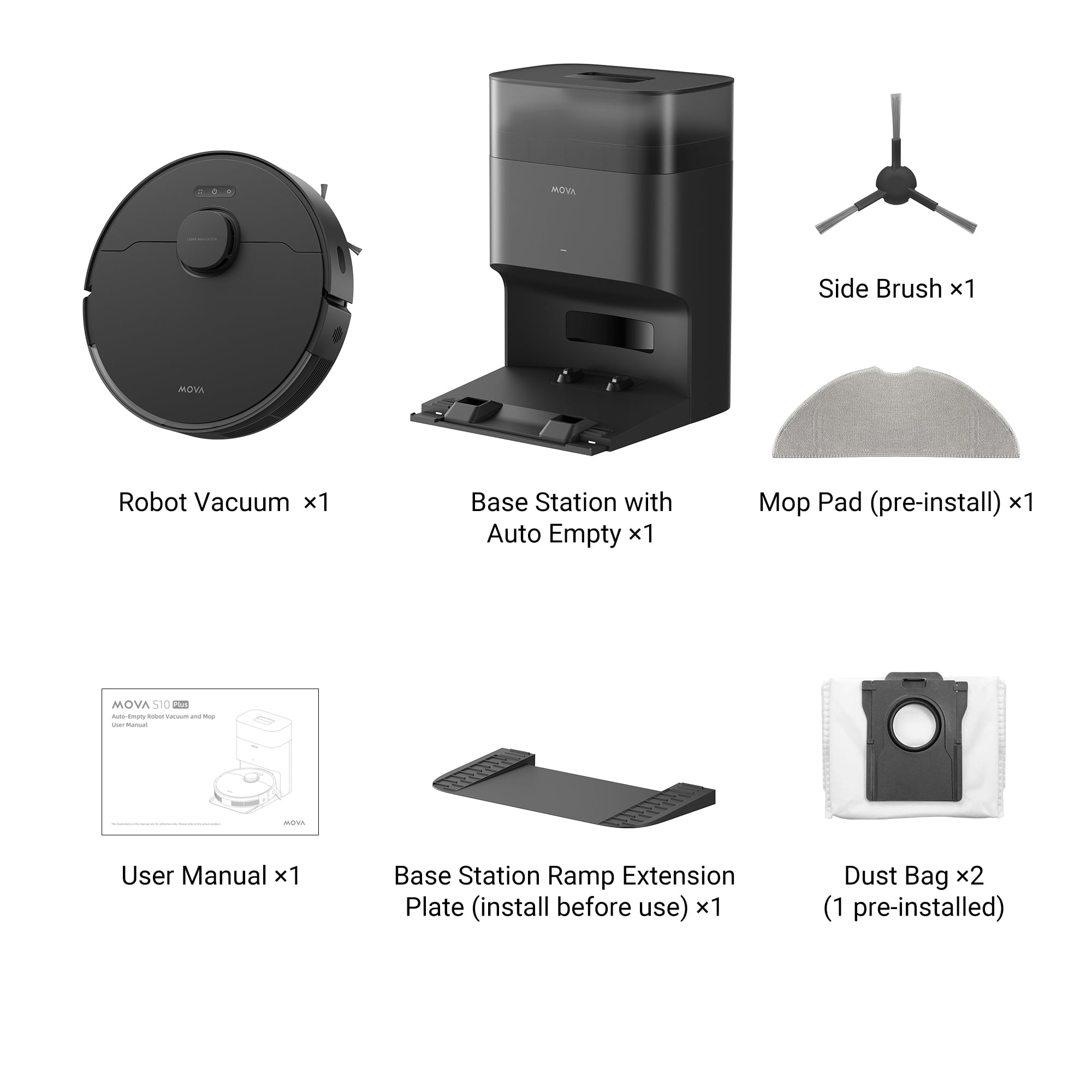MOVA S10 Plus Robot Vacuum Self-Empty Dock, 7000Pa Suction, Liftable Brush, Hands-Free Cleaning for up to 90 Days with 4L Dust Bag, PreciSense LiDAR Navigation, App & Voice Control