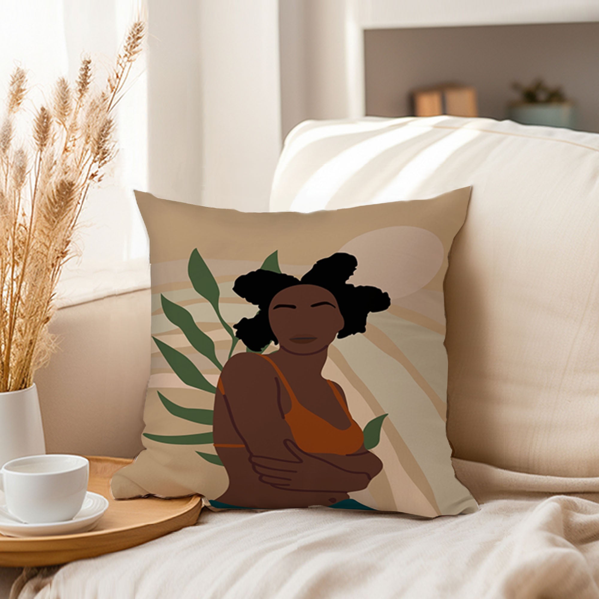 Ethan Taylor People & Portraits Throw Pillow Soft Cushion Cover African American Women Divinely Made Portraits Female Bohemian Decorative Square Accent Pillow Case, 18x18 Inches, Blue, Green - image 3 of 5