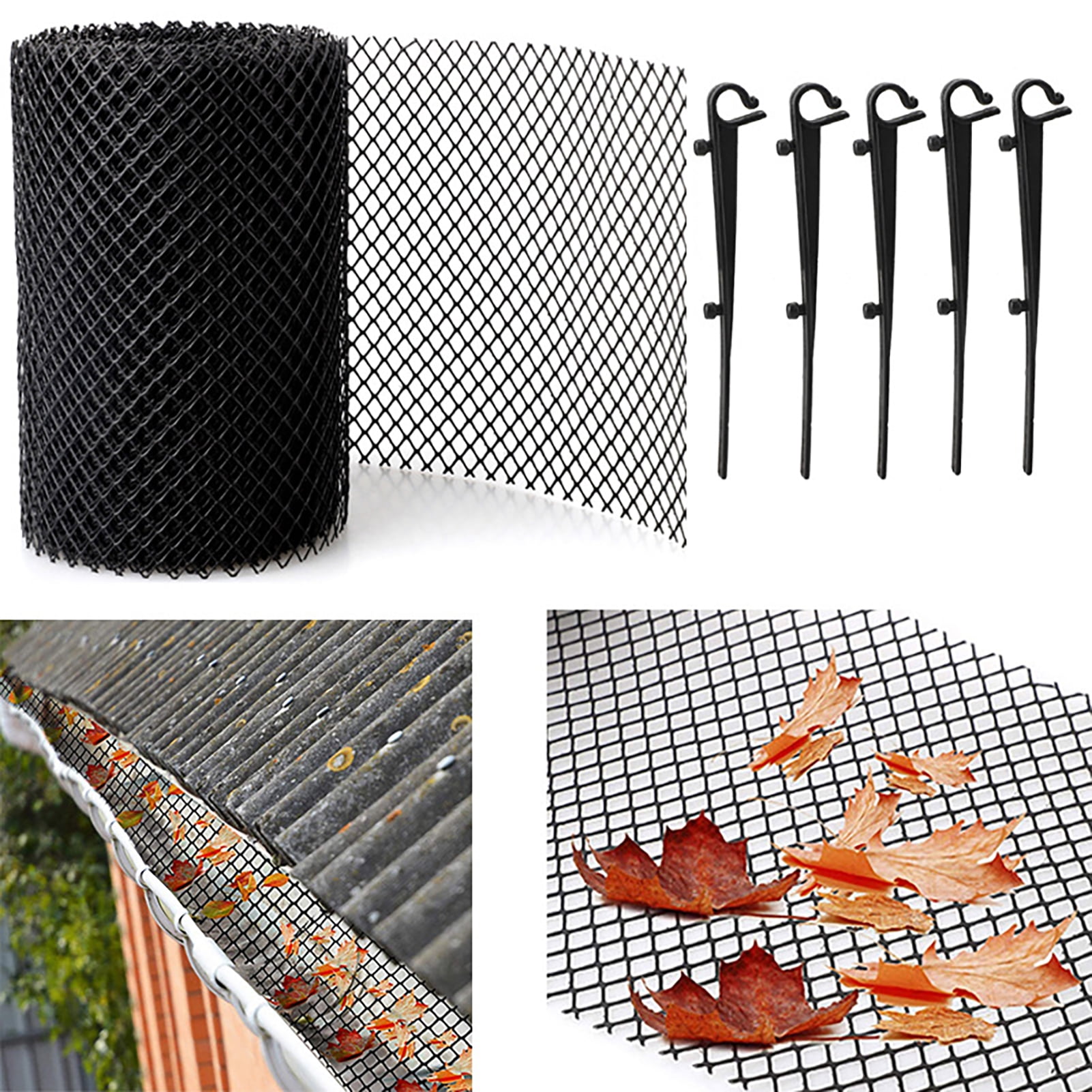 Guttering mesh 8 clips gutter prevent leaves blocking debris 6m x 16cm roll grid 