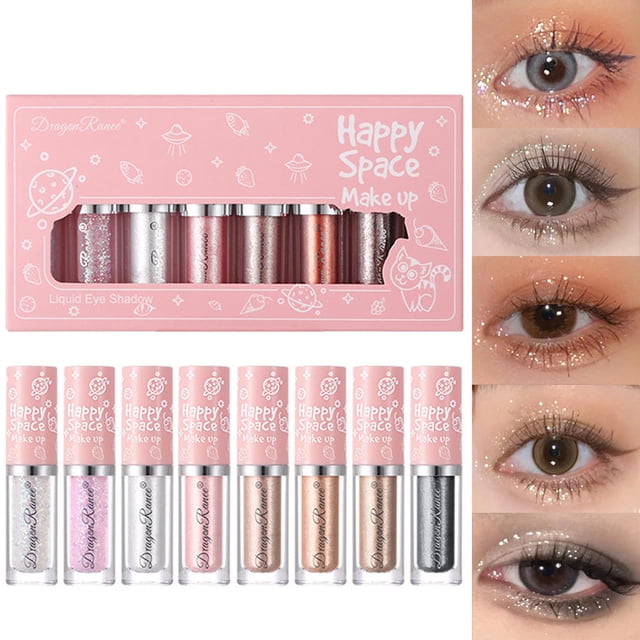 Fiudx Sombra de Ojos Monocromática, Set de 8 Colores Vibrantes, Polvo Brillante Portátil de Alta Pigmentación, Pincel de Precisión para Una Aplicación Detallada, Maquillaje Diario para Fiestas de Tra