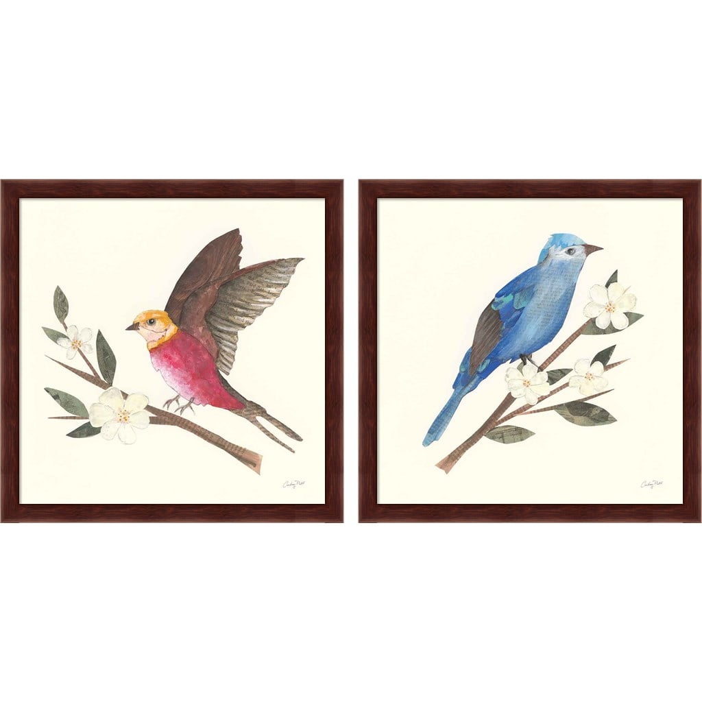 Birds and Blossoms Mahogany Framed Canvas Print Set