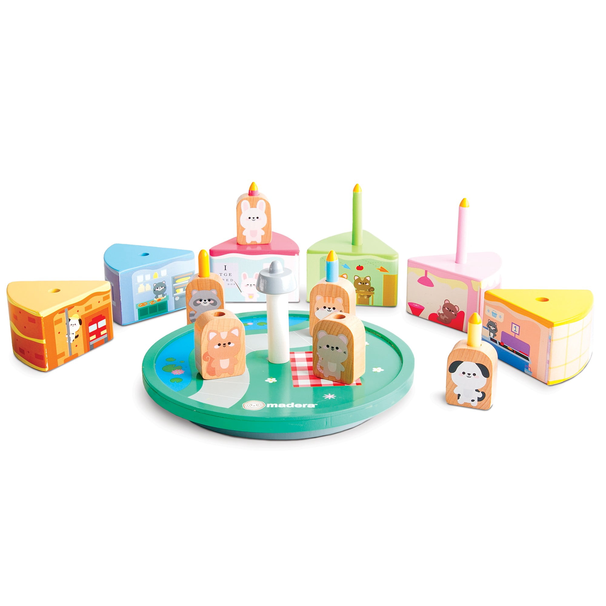 Madera Wood: Cakeville Playset - Activity Scene & Animal Figures, Surprise-Filled Cake Slices, Transformative Characters, Kids-Toddlers Ages 3+