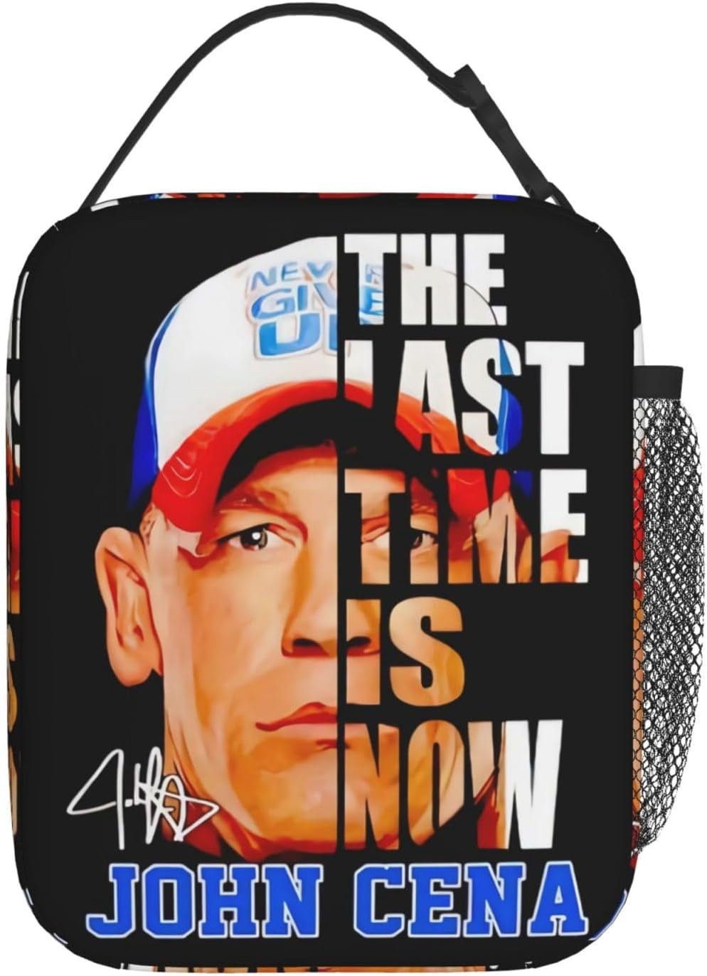 John Boxer Cena Lunch Bag Portable Insulated Lunch Box Large Capacity Tote Bag Zipper Net Pocket 10 L X 4 W X 8 H inches for School Work Camping Travel Black