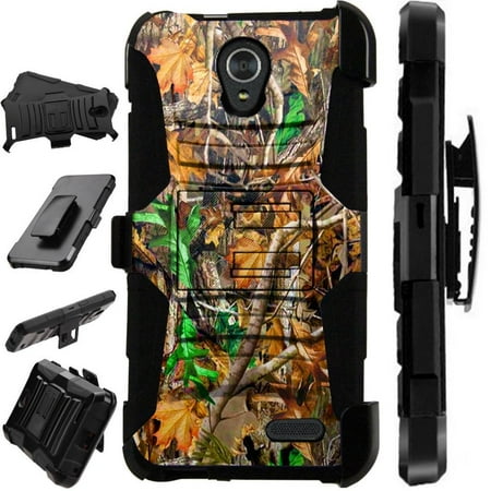Zte Phone Cases For Net 10 For ZTE Prestige 2 Case / ZTE ZFive 2 Case Heavy Duty Phone Case Hybrid Armor Cover Kick Stand Rugged LuxGuard Holster (Camo Leaves) ()