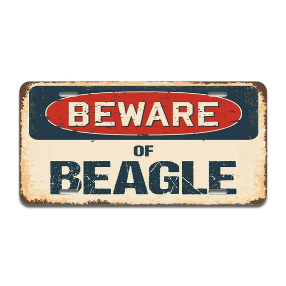 Beware of Beagle Aluminum License Plate| License Plate 12" X 6" Fits Any Car, Truck, SUV, RV, or Trailer | Made in The USA