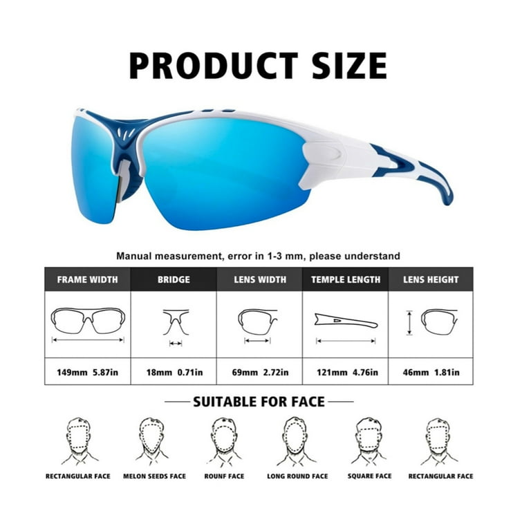 White Blue Shield Wraparound Sports Running Hiking Cycling Fishing