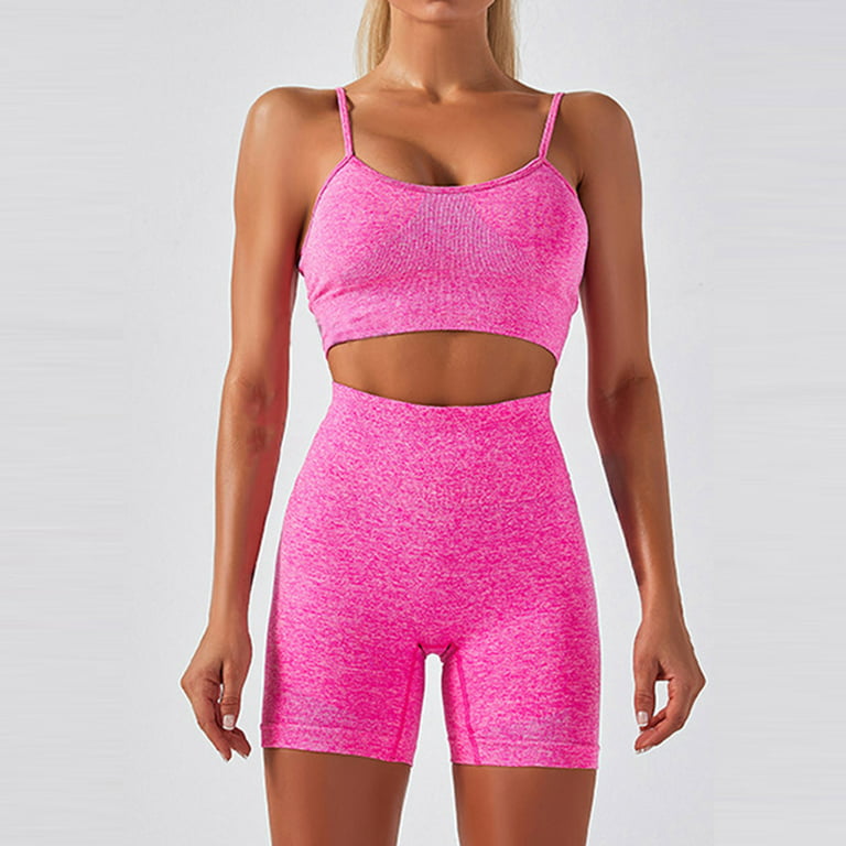 SOOMLON Womens Bra Sports Yoga Bra Shorts Sports Bra Fitness Yoga Clothes  Set Push Up Bralette Female Lingerie Hot Pink S