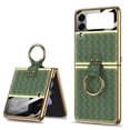 thumbnail image 1 of Weave Pu Leather Eelectroplated Phone Case Compatible With Samsung Galaxy Z Flip 4 With Ring Stand, 1 of 3