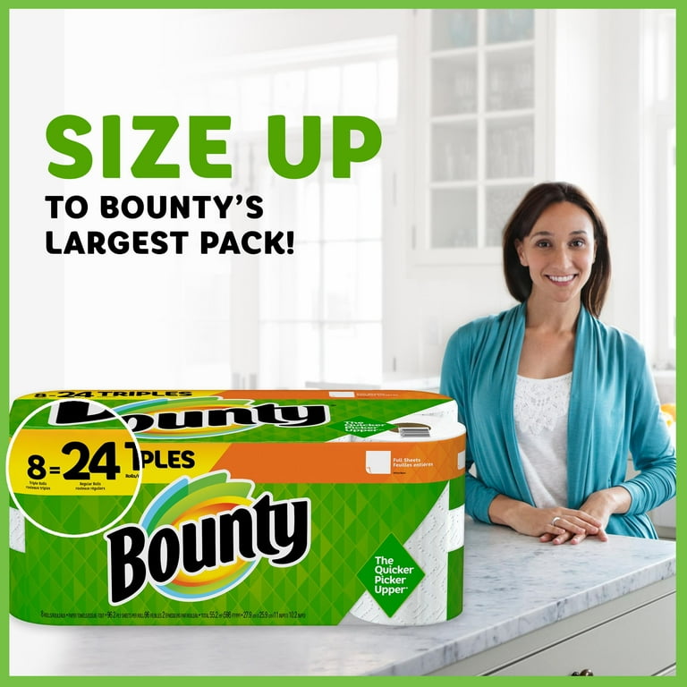 Essuie-tout Bounty 8 Rouleaux Triples épaisseur - 123 Feuilles Blanc - Taille A