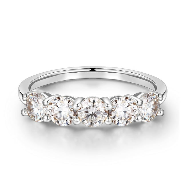 Anillo MOOSEA de 5 piedras de moissanita de 1,5 quilates en oro blanco vermeil de 14 quilates