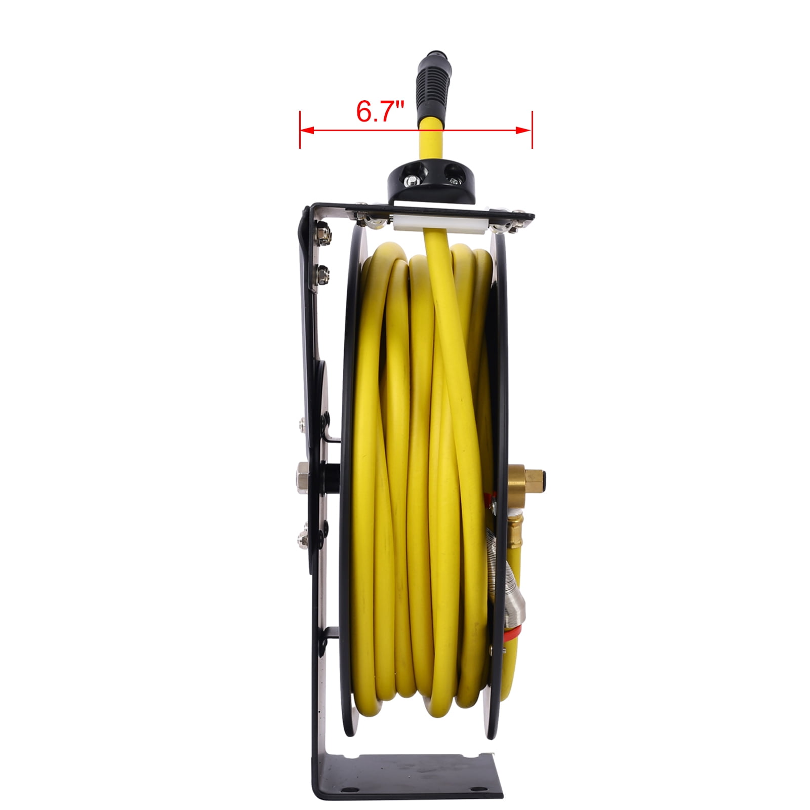 Air Hose Retractable 3/8"x50' Rubber Hose, Heavy Duty Max 300PSI Industrial Steel Single Arm Construction Industrial Grade Rubber Hose