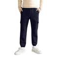 thumbnail image 4 of Riecok Cargo Pants for Boys Elastic Waist Casual Jogging Trousers Bottom with Pockets Solid Color Pull on Pants Navy 11 Years, 4 of 7