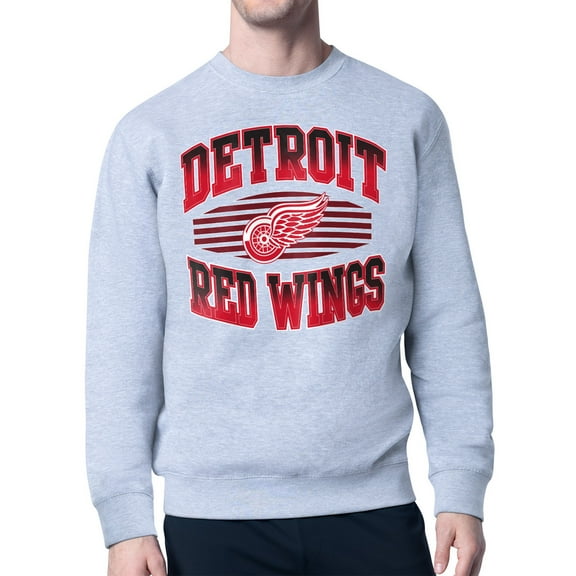 Men's Starter Gray Detroit Red Wings Team Grit Graphic Fleece Pullover Sweatshirt